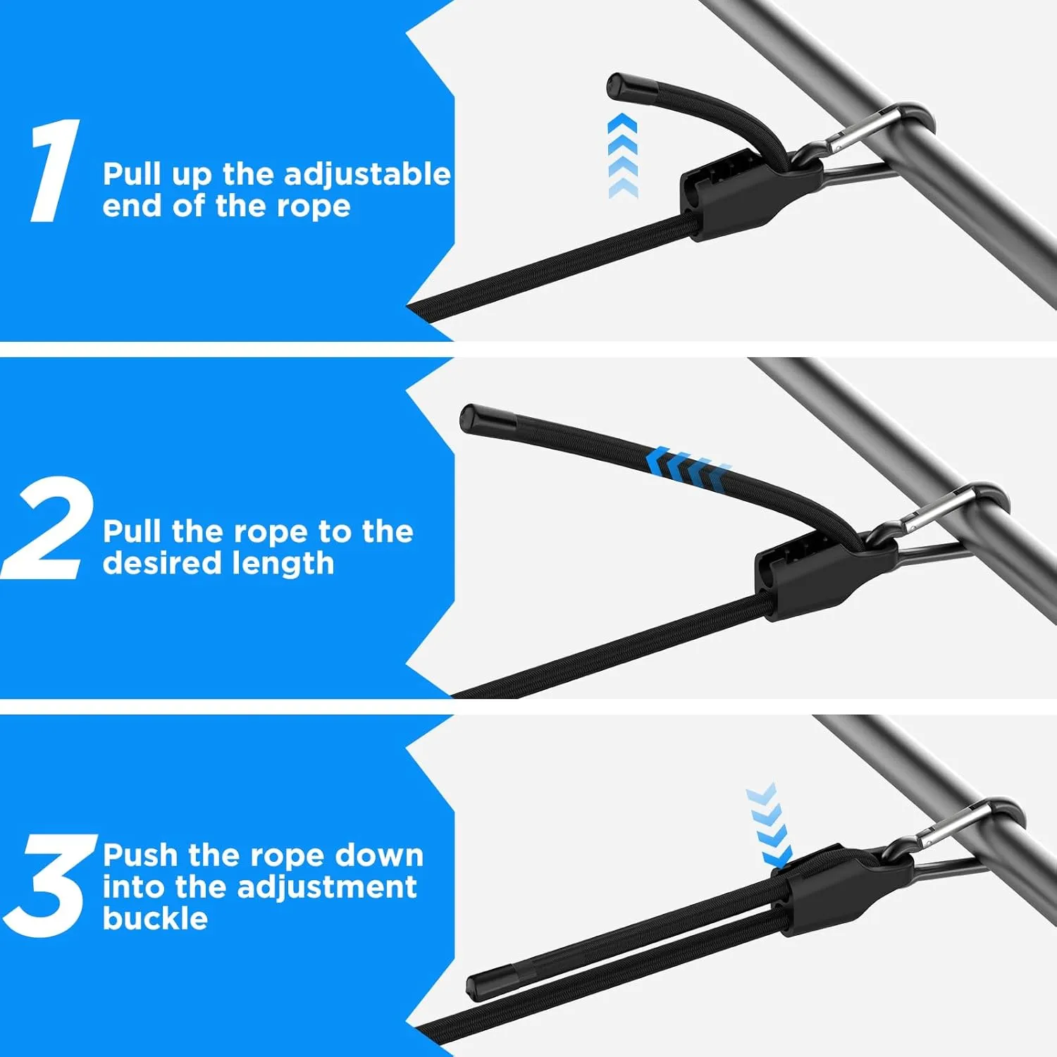 SDTC Tech 24 Inch Adjustable Bungee Cords with Carabiner Hooks, 4 Pack Heavy Duty Outdoor Super Elastic Bungee Straps Easily Adjust from 8" to 30" for Cargo, Bike, Luggage, Carts, Truck