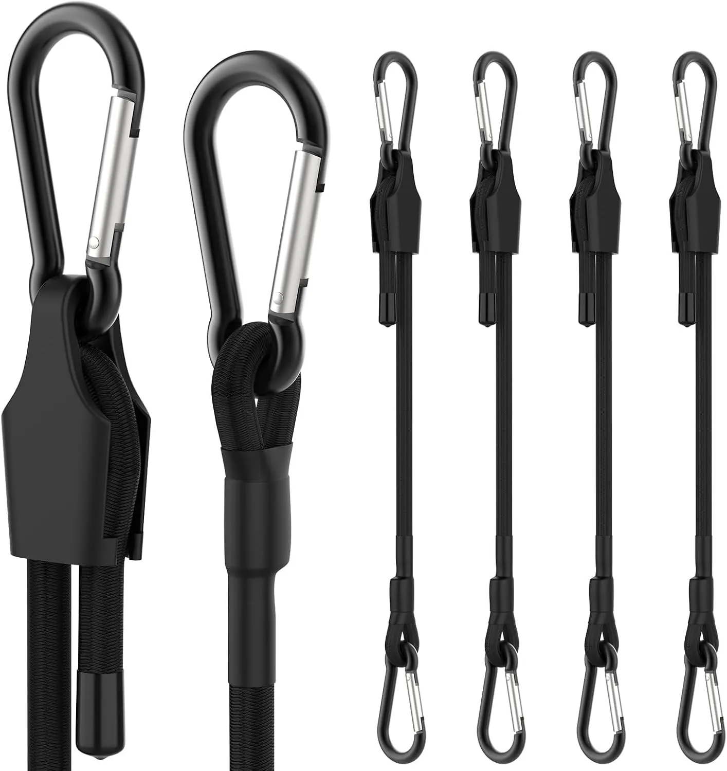 SDTC Tech 24 Inch Adjustable Bungee Cords with Carabiner Hooks, 4 Pack Heavy Duty Outdoor Super Elastic Bungee Straps Easily Adjust from 8" to 30" for Cargo, Bike, Luggage, Carts, Truck