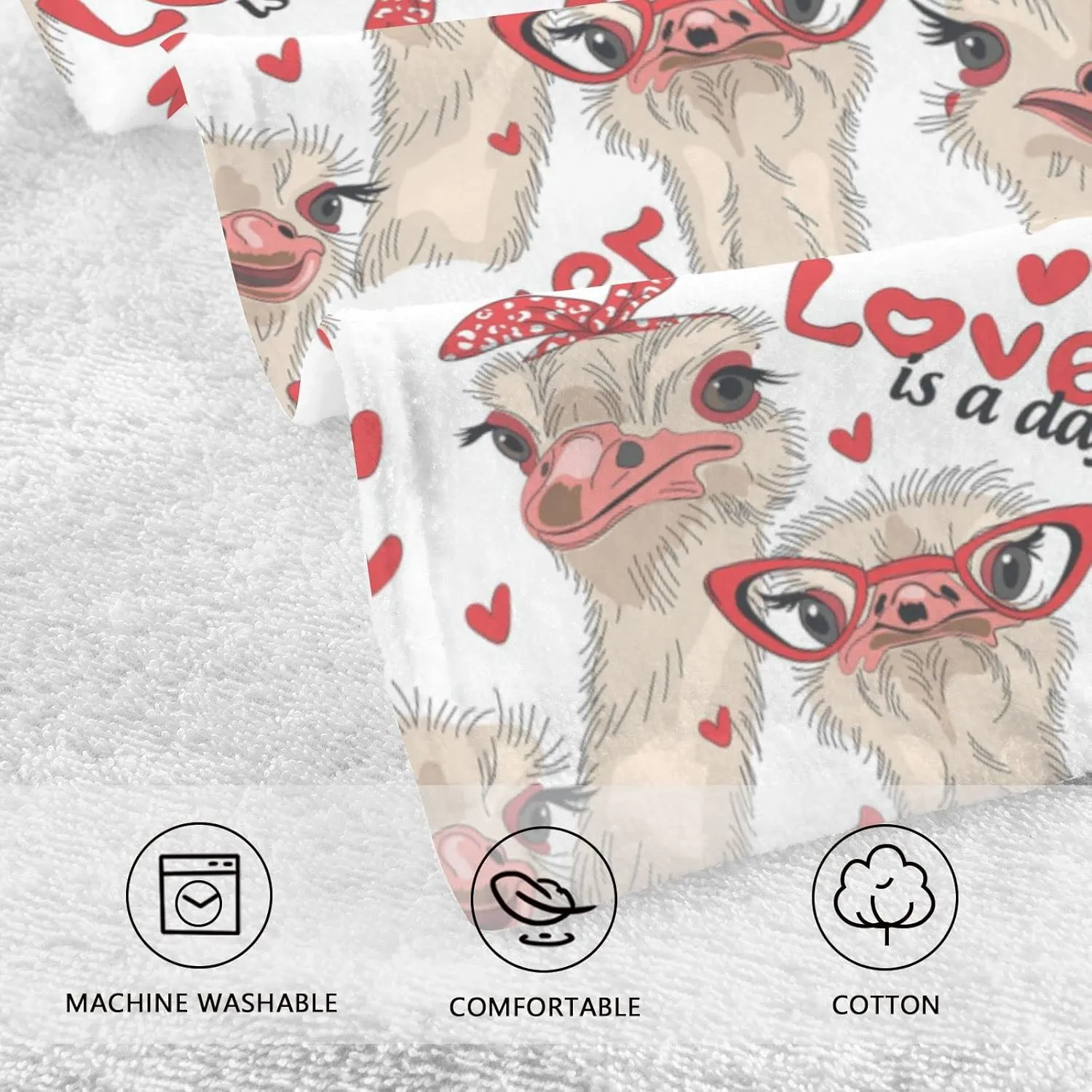 Seamless Ostriches with Red Glasses Hairpins Lover is a Day 2 Pieces Face Towel, Absorbent Pure Cotton Dish Hand Towels, Soft Washcloth for Spa Bathroom Hotel Kitchen Beach Gym Yoga