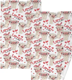 Seamless Ostriches with Red Glasses Hairpins Lover is a Day 2 Pieces Face Towel, Absorbent Pure Cotton Dish Hand Towels, Soft Washcloth for Spa Bathroom Hotel Kitchen Beach Gym Yoga