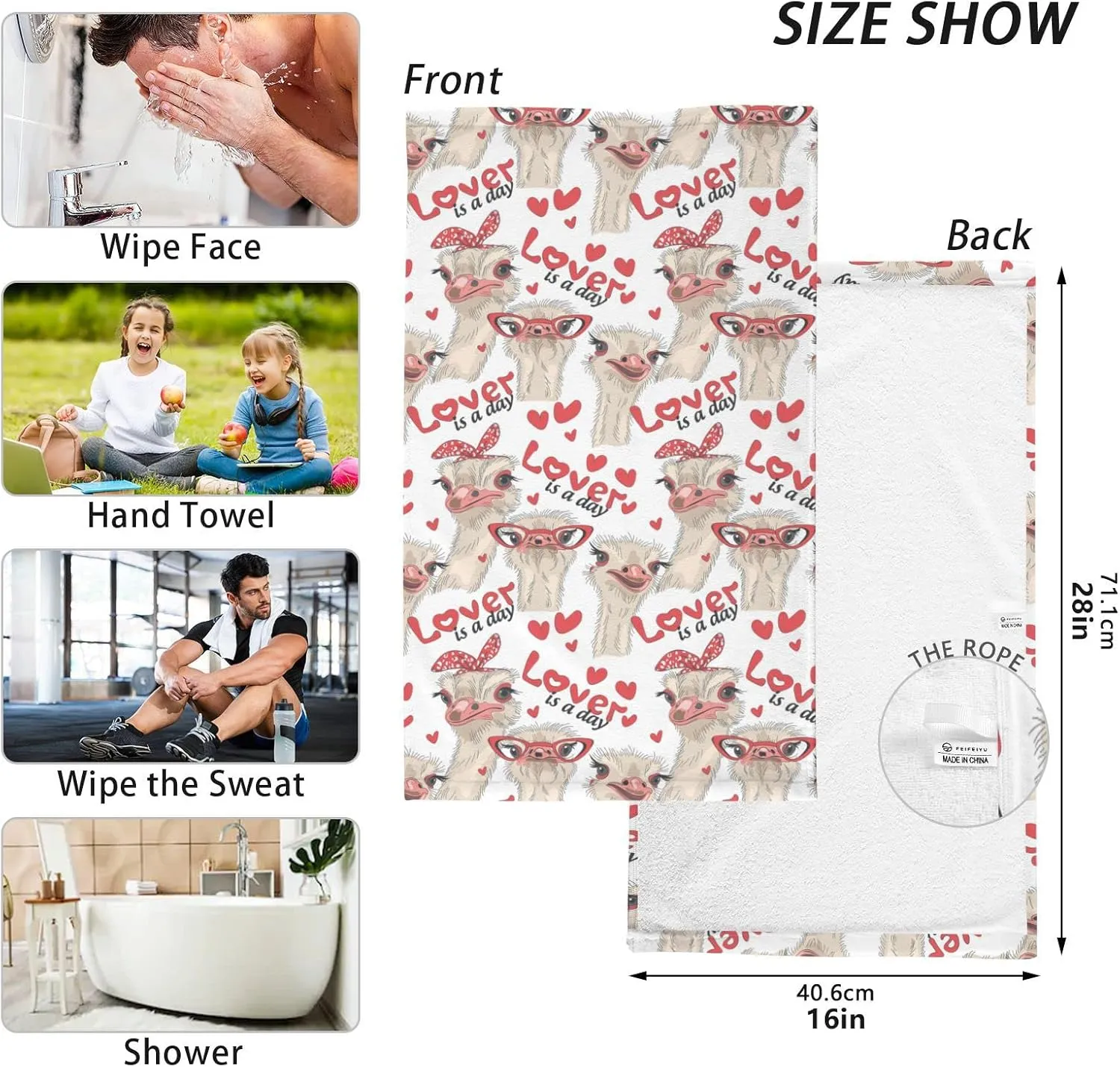 Seamless Ostriches with Red Glasses Hairpins Lover is a Day 2 Pieces Face Towel, Absorbent Pure Cotton Dish Hand Towels, Soft Washcloth for Spa Bathroom Hotel Kitchen Beach Gym Yoga