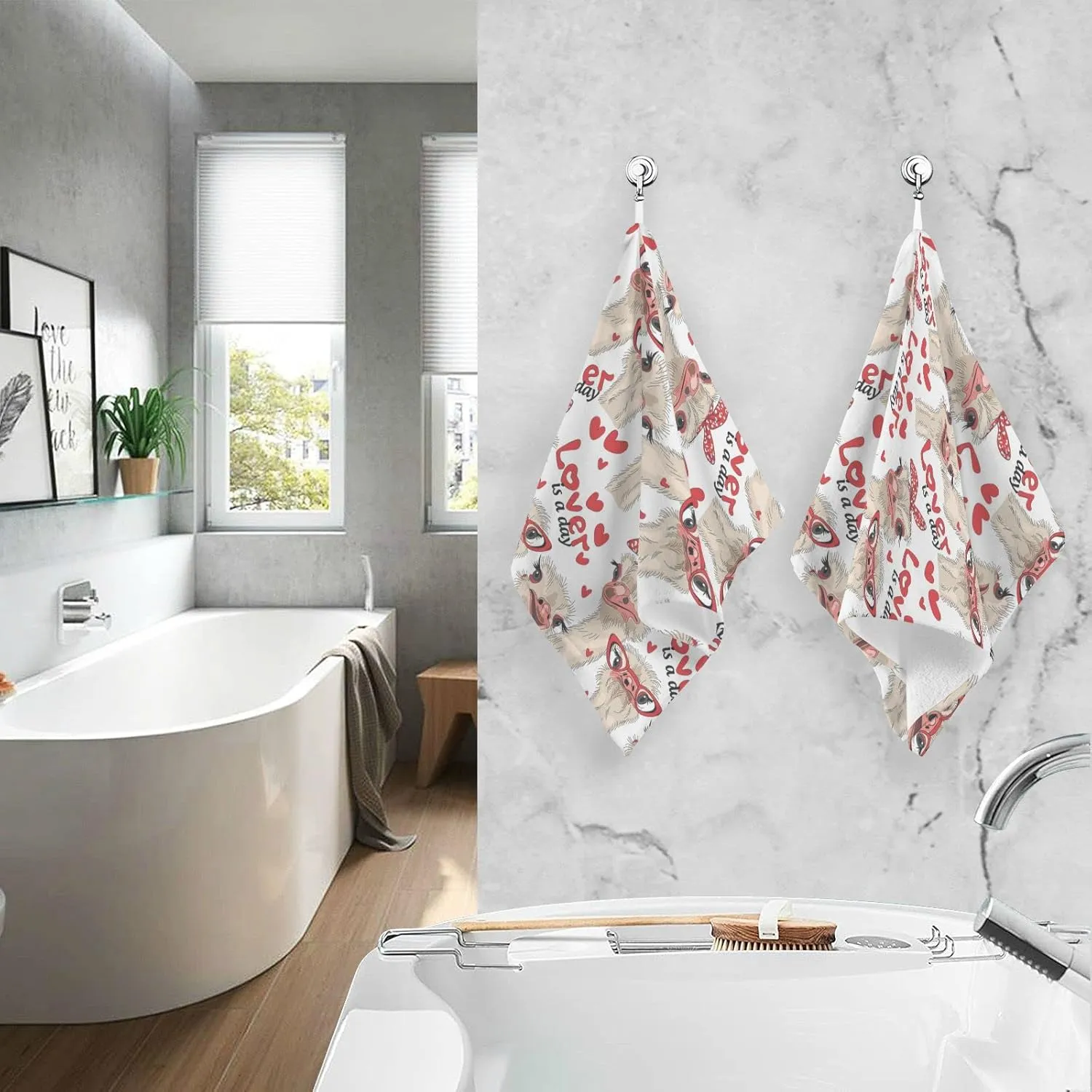 Seamless Ostriches with Red Glasses Hairpins Lover is a Day 2 Pieces Face Towel, Absorbent Pure Cotton Dish Hand Towels, Soft Washcloth for Spa Bathroom Hotel Kitchen Beach Gym Yoga