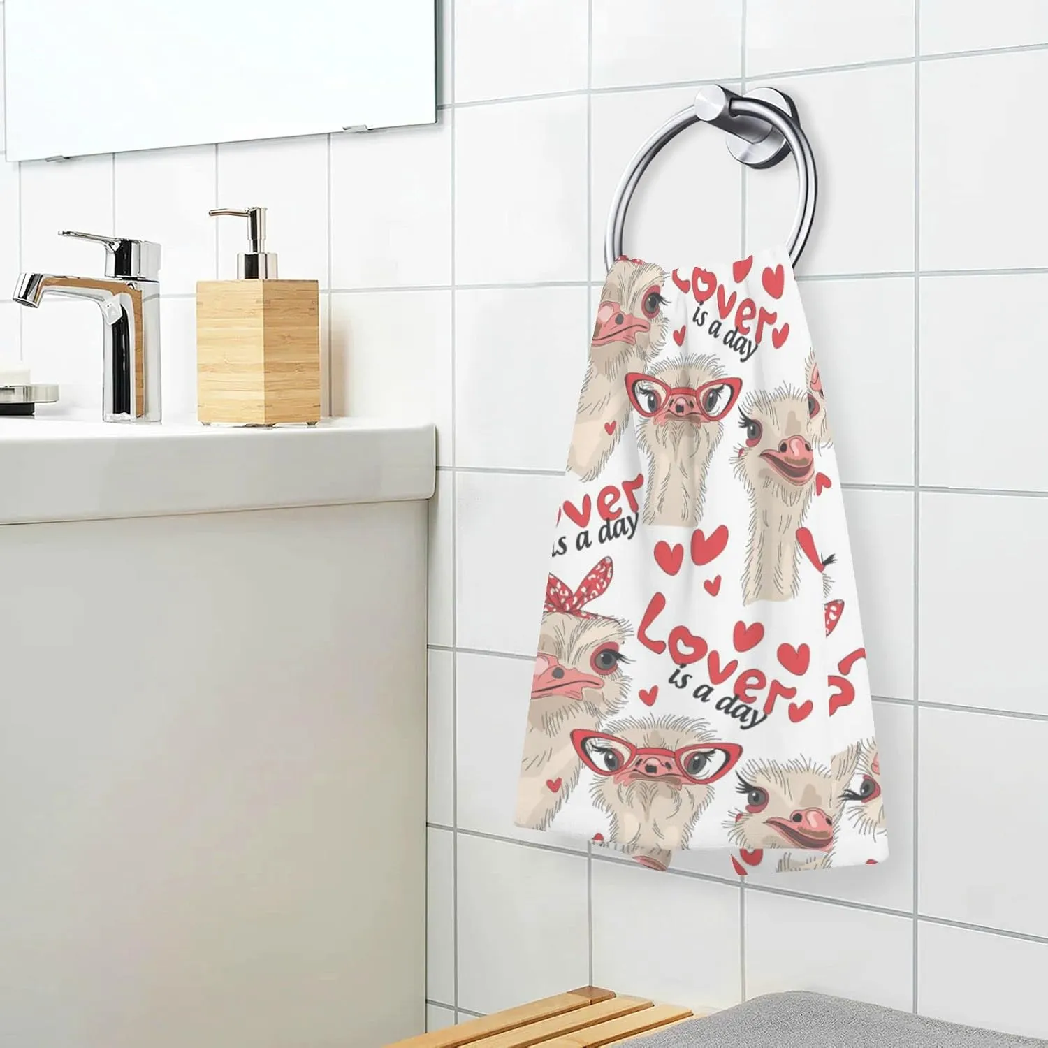 Seamless Ostriches with Red Glasses Hairpins Lover is a Day 2 Pieces Face Towel, Absorbent Pure Cotton Dish Hand Towels, Soft Washcloth for Spa Bathroom Hotel Kitchen Beach Gym Yoga