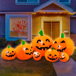 SEASONBLOW 7 Ft Halloween Inflatable Pumpkin Patch Family Decoration Jack-o-Lantern Decor for Lawn Yard Home Party Indoors Outdoors