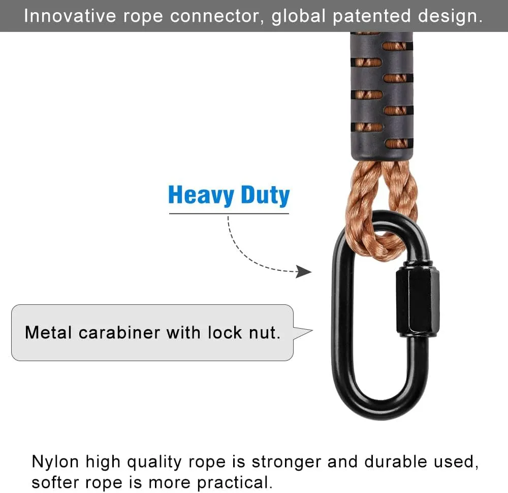SELEWARE Hammock Straps, Tree Swing Rope, Hammock Chair Hanging Rope Kit W/Stainless Steel Carabiner Snap Hook Holds to 1000lbs, for Outdoor Playground Swings Hammock Yoga Boxing, 12 ft, 2 Pack