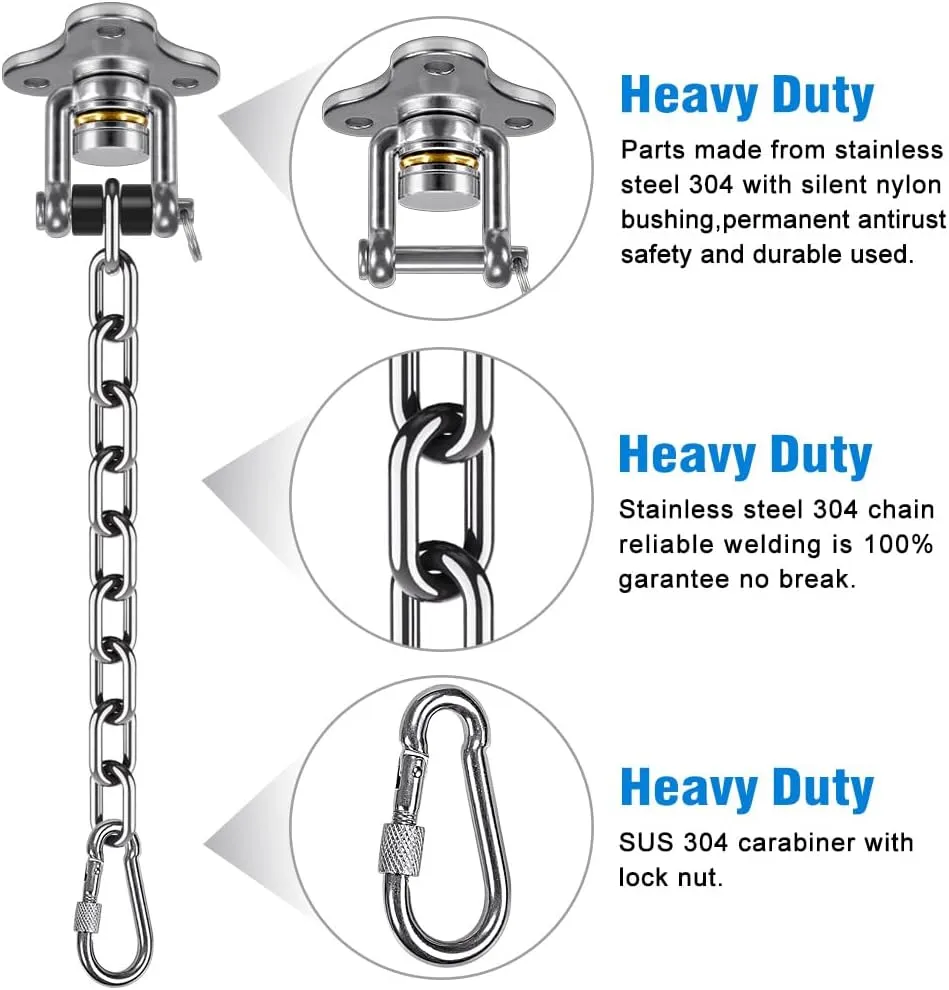 SELEWARE Heavy Duty Swing Hanger Bearing Swivel Hook with 39” Silver Chain, Indoor Outdoor Swing Hardware for Tire Swing Kit Saucer Swing Playground Accessories Hammock Chair