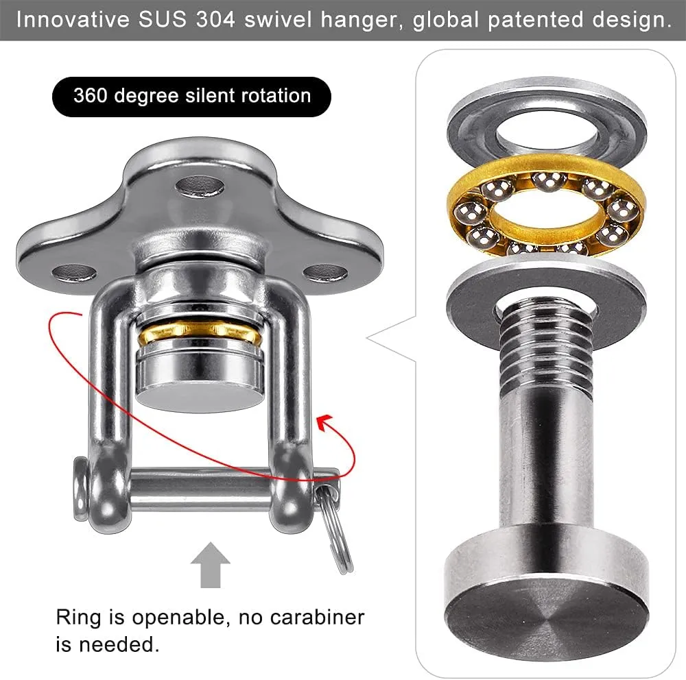 SELEWARE Heavy Duty Swing Hanger Bearing Swivel Hook with 39” Silver Chain, Indoor Outdoor Swing Hardware for Tire Swing Kit Saucer Swing Playground Accessories Hammock Chair