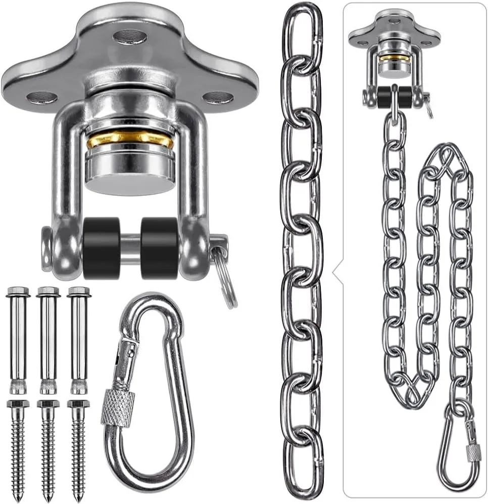 SELEWARE Heavy Duty Swing Hanger Bearing Swivel Hook with 39” Silver Chain, Indoor Outdoor Swing Hardware for Tire Swing Kit Saucer Swing Playground Accessories Hammock Chair