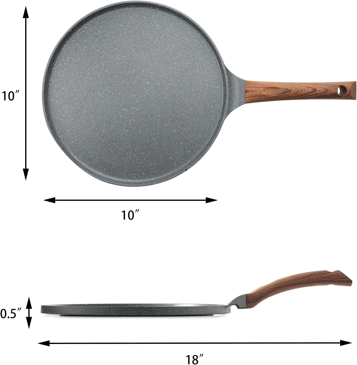 SENSARTE Nonstick Crepe Pan, Swiss Granite Coating Dosa Pan Pancake Flat Skillet Tawa Griddle 10-Inch with Stay-Cool Handle, Induction Compatible, PFOA Free