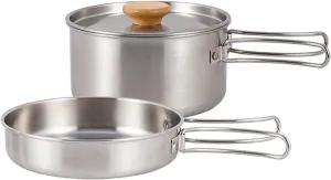 Set Outdoor Soup Pots Frying Foldable Handle Camping Cookware Stainless Steel Backpacking Supplies