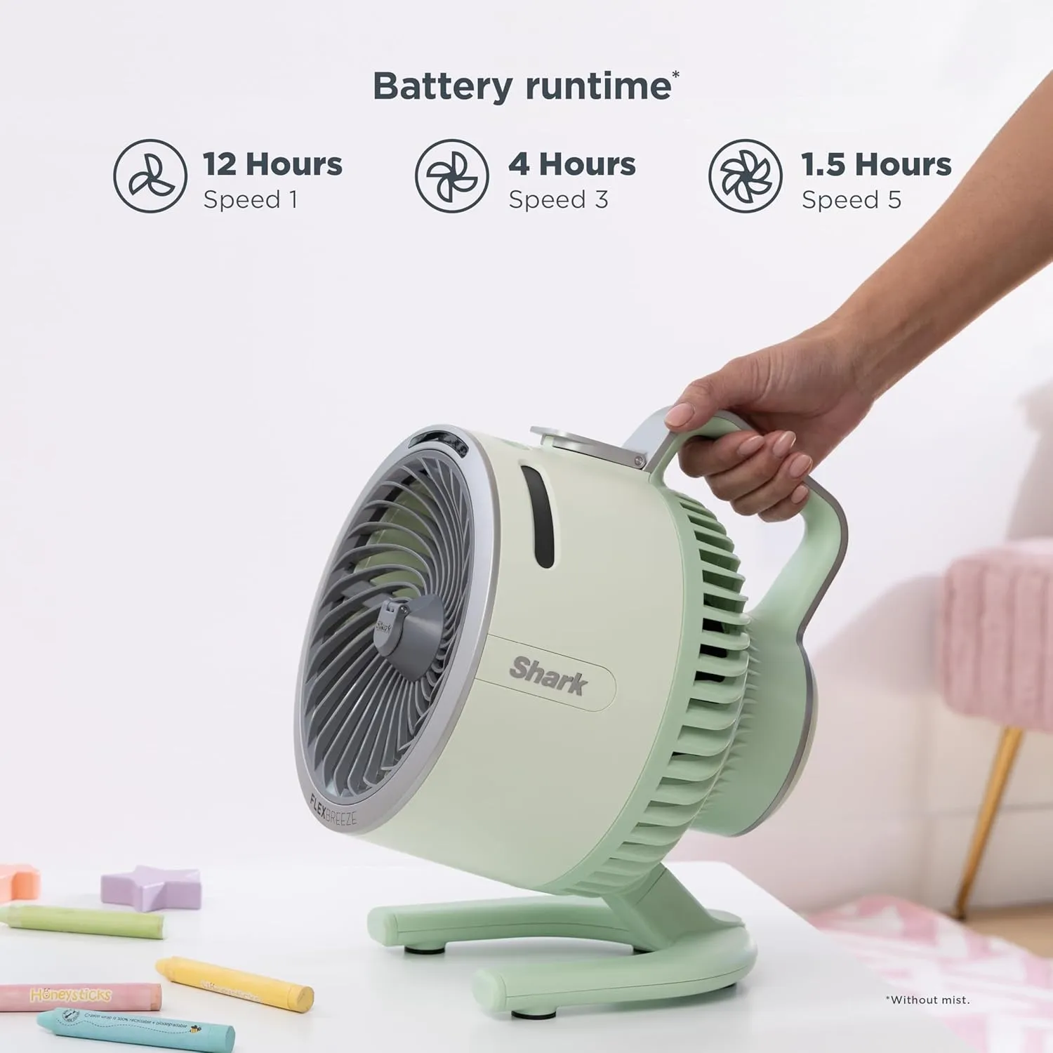 Shark FlexBreeze HydroGo Fan & Travel Bag — Ultra-powerful portable fan with indoor   outdoor evaporative mist, Up to 70 feet of reach, corded & cordless, up to 12-hr. battery, White, FA053BRN