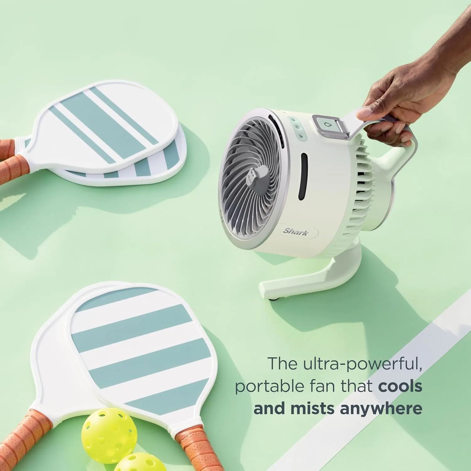 Shark FlexBreeze HydroGo Fan & Travel Bag — Ultra-powerful portable fan with indoor   outdoor evaporative mist, Up to 70 feet of reach, corded & cordless, up to 12-hr. battery, White, FA053BRN