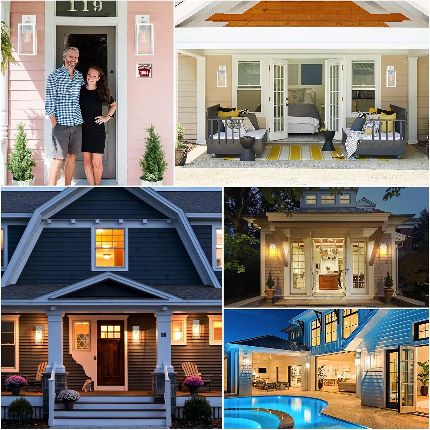 SHINE HAI Dusk to Dawn Outdoor Wall Lantern, Exterior Sconce Sensor Light Fixture with E26 Base Socket, Waterproof Wall Mount Lamp with Glass Shade for Garage, Doorway, 2 Pack (White)