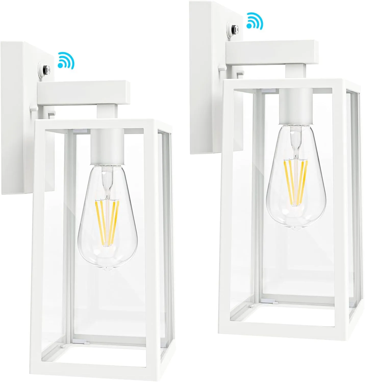 SHINE HAI Dusk to Dawn Outdoor Wall Lantern, Exterior Sconce Sensor Light Fixture with E26 Base Socket, Waterproof Wall Mount Lamp with Glass Shade for Garage, Doorway, 2 Pack (White)