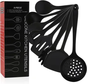Silicone Cooking Spoon Set - Heat Resistant Kitchen Utensils Set - 8 Pieces Cooking Tools and Kitchen Utensils for Non-Stick Pans and Cookware