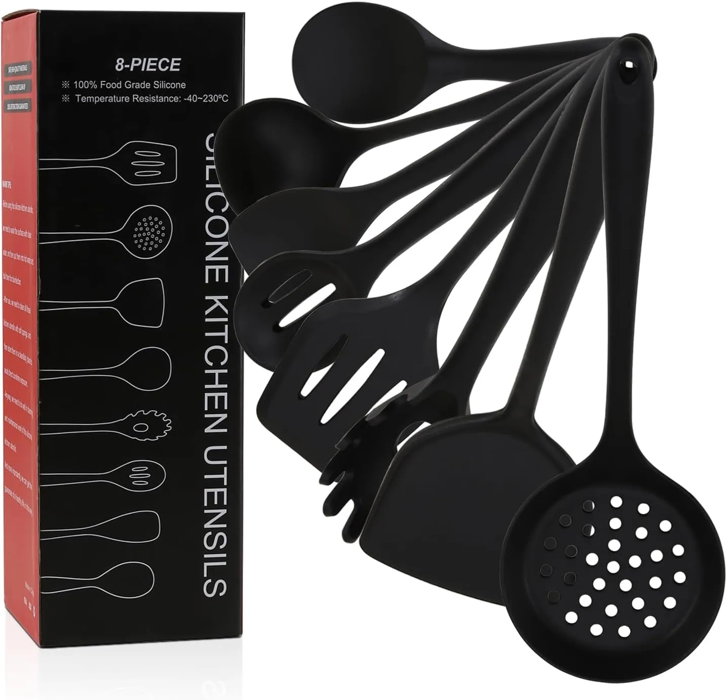 Silicone Cooking Spoon Set - Heat Resistant Kitchen Utensils Set - 8 Pieces Cooking Tools and Kitchen Utensils for Non-Stick Pans and Cookware