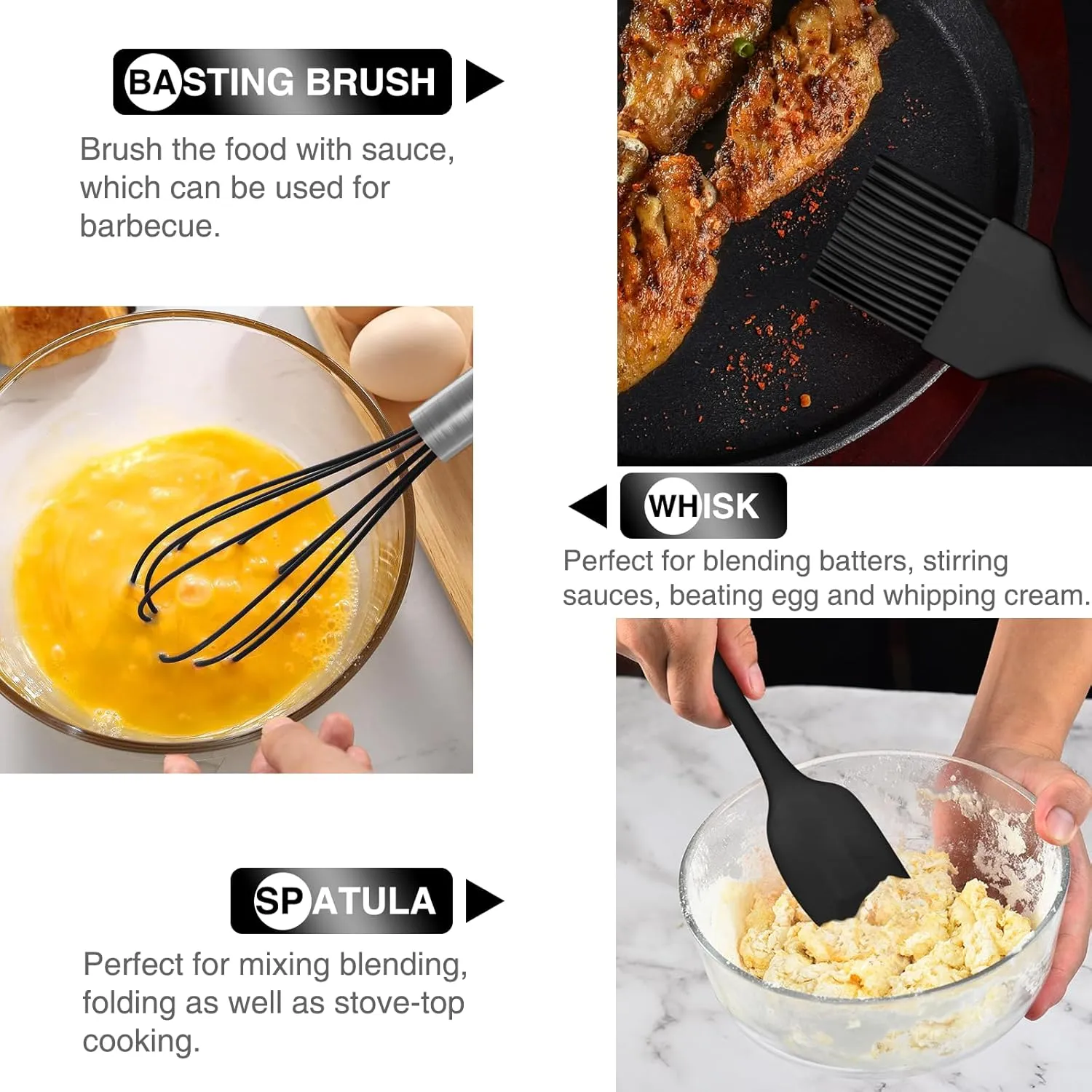 Silicone Cooking Utensils Set - 446°F Heat Resistant Kitchen Utensils, 30PCS Non-Stick Kitchen Utensils Spatula Set with Holder, Stainless Steel Handle Kitchen Gadgets Utensil Set (Black)