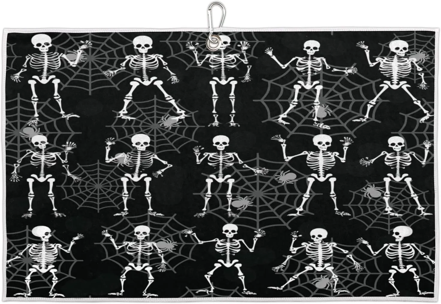 Skull Web Golf Towel with Heavy Duty Carabiner Clip Quick Dry Ultra Absorbent Club Ball Cleaning Towel Golf Accessories for Men Women