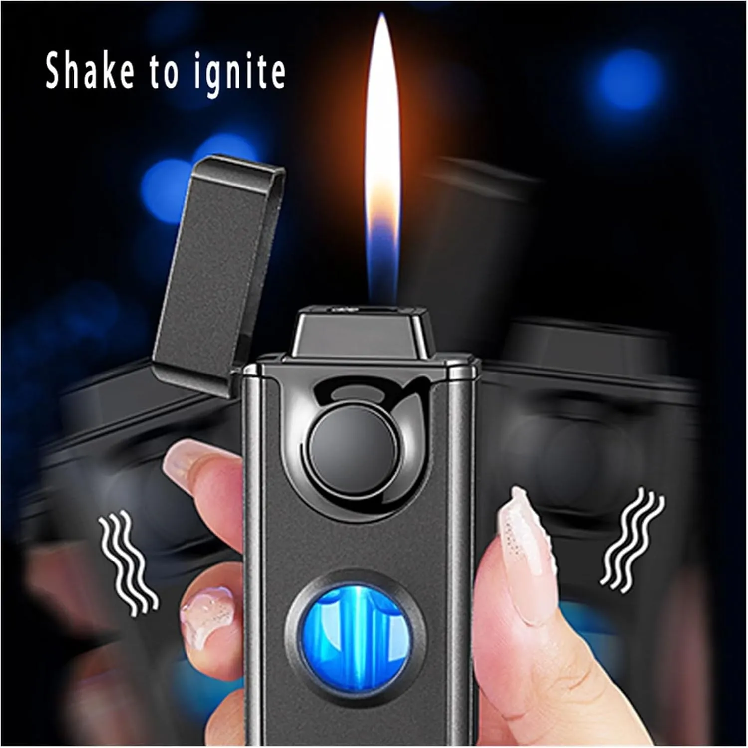 Smart Voice-Activated Butane Torch Lighter,with Windproof Jet Dual Flame Visible Fuel Window for Candle Camping (Butane Not Included)(Blue)