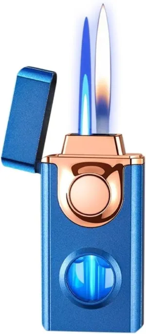 Smart Voice-Activated Butane Torch Lighter,with Windproof Jet Dual Flame Visible Fuel Window for Candle Camping (Butane Not Included)(Blue)
