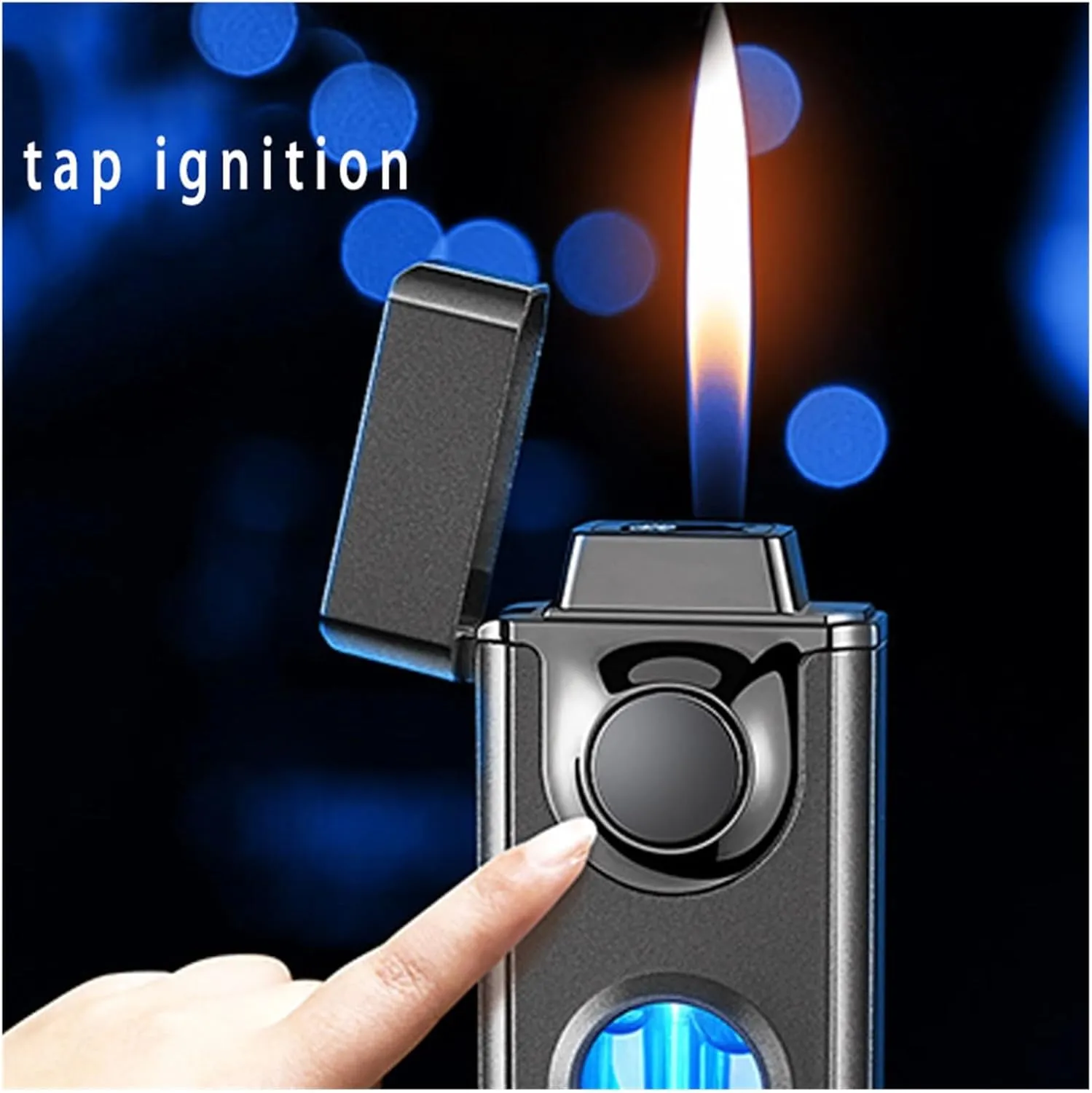 Smart Voice-Activated Butane Torch Lighter,with Windproof Jet Dual Flame Visible Fuel Window for Candle Camping (Butane Not Included)(Blue)