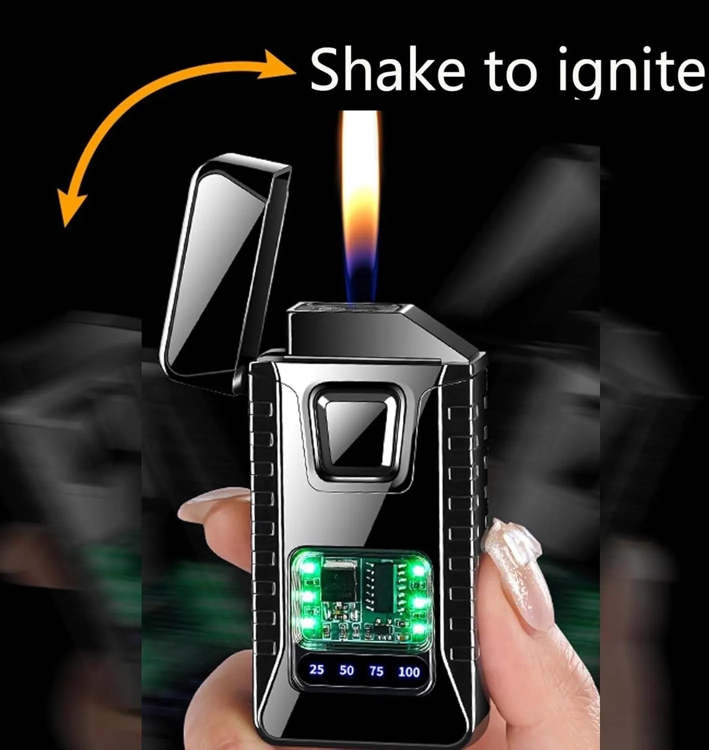 Smart Voice Lighter refillable Windproof Adjustable Flame for BBQ Grill Kitchen Camping(Black1)