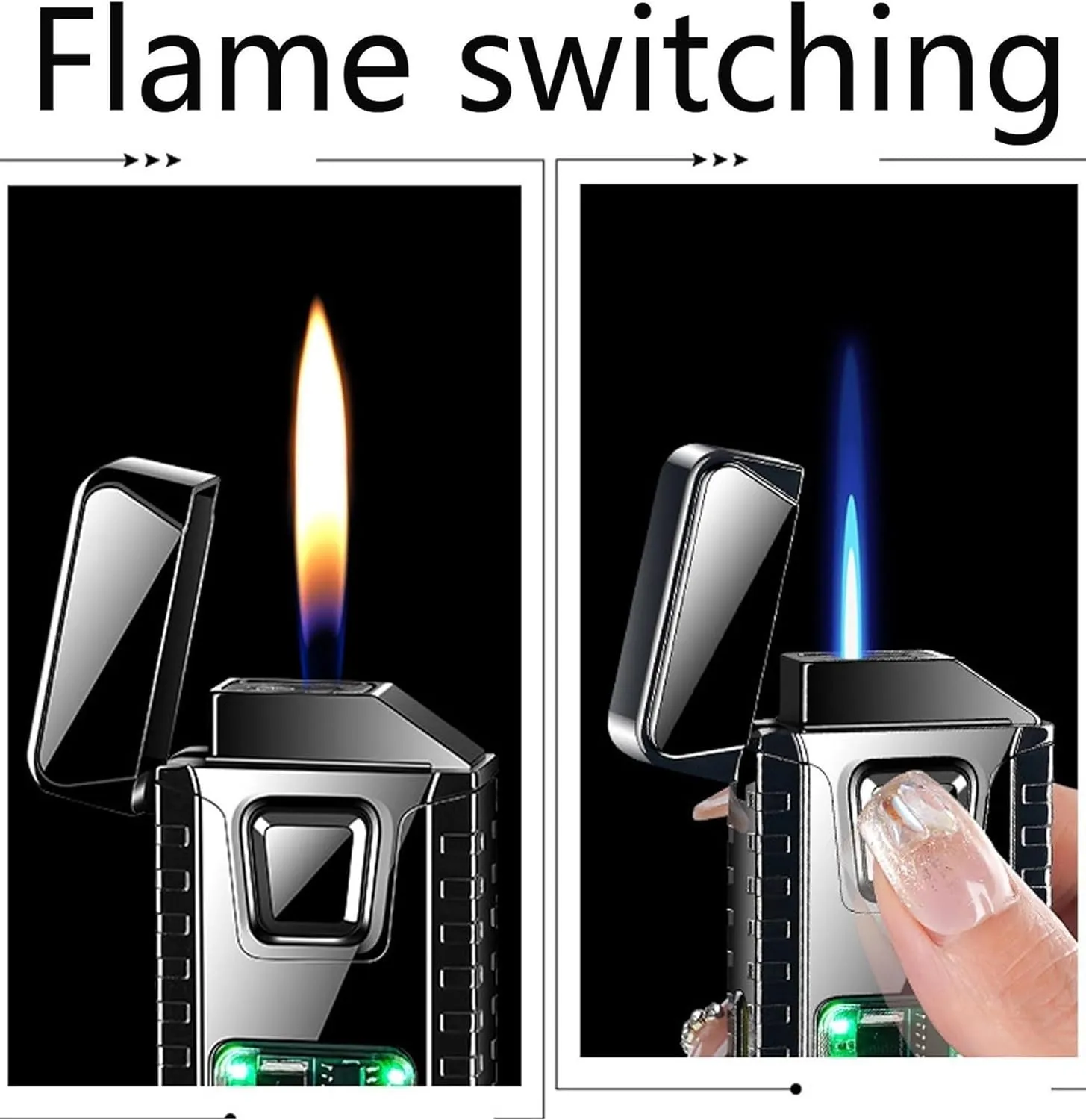 Smart Voice Lighter refillable Windproof Adjustable Flame for BBQ Grill Kitchen Camping(Black1)