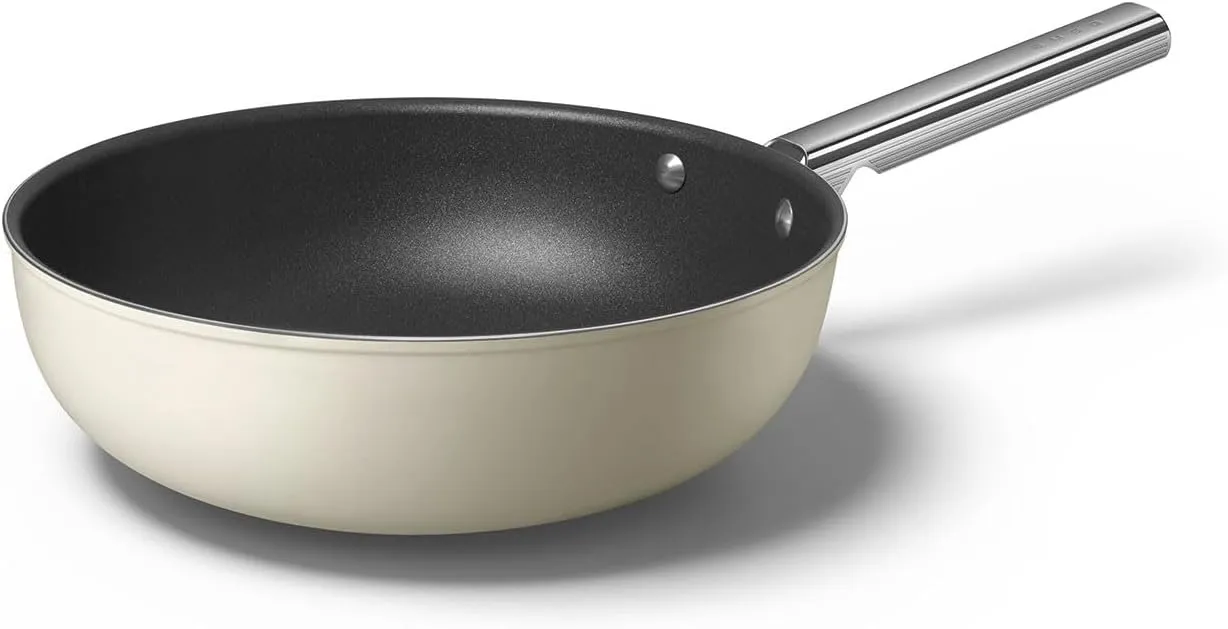 Smeg CKFW3001CRM Wok 30cm Cream, Non-Stick, Aluminium, Patented Base