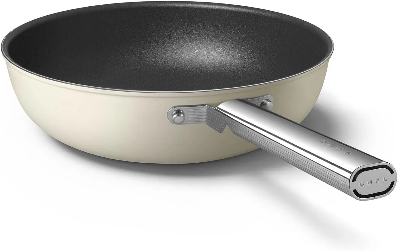 Smeg CKFW3001CRM Wok 30cm Cream, Non-Stick, Aluminium, Patented Base
