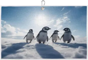 Snow Penguins Golf Towel with Heavy Duty Carabiner Clip Quick Dry Ultra Absorbent Club Ball Cleaning Towel Golf Accessories for Men Women