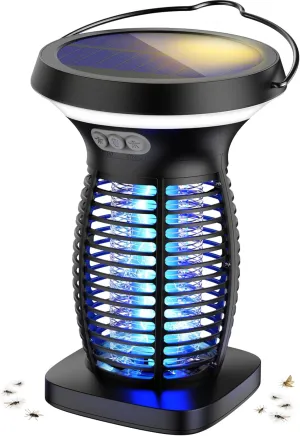 Solar Bug Zapper Outdoor, Mosquito Zapper Outdoor Waterproof Electric Fly Zapper Rechargeable Mosquito Killer with Solar Panel, 4200V Fly Trap Indoor for Home Backyard, Patio, Garden, Camping