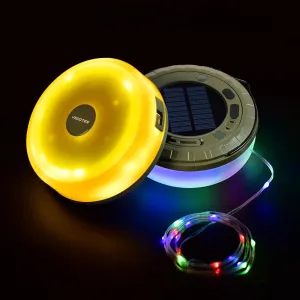 Solar Camping String Lights 1-Pack, 2 in 1 Rechargeable Camping Lights with 5 Modes, Waterproof Portable Tent Lighting for Outdoor Hiking Garden Party Festival Decor, 32.8FT