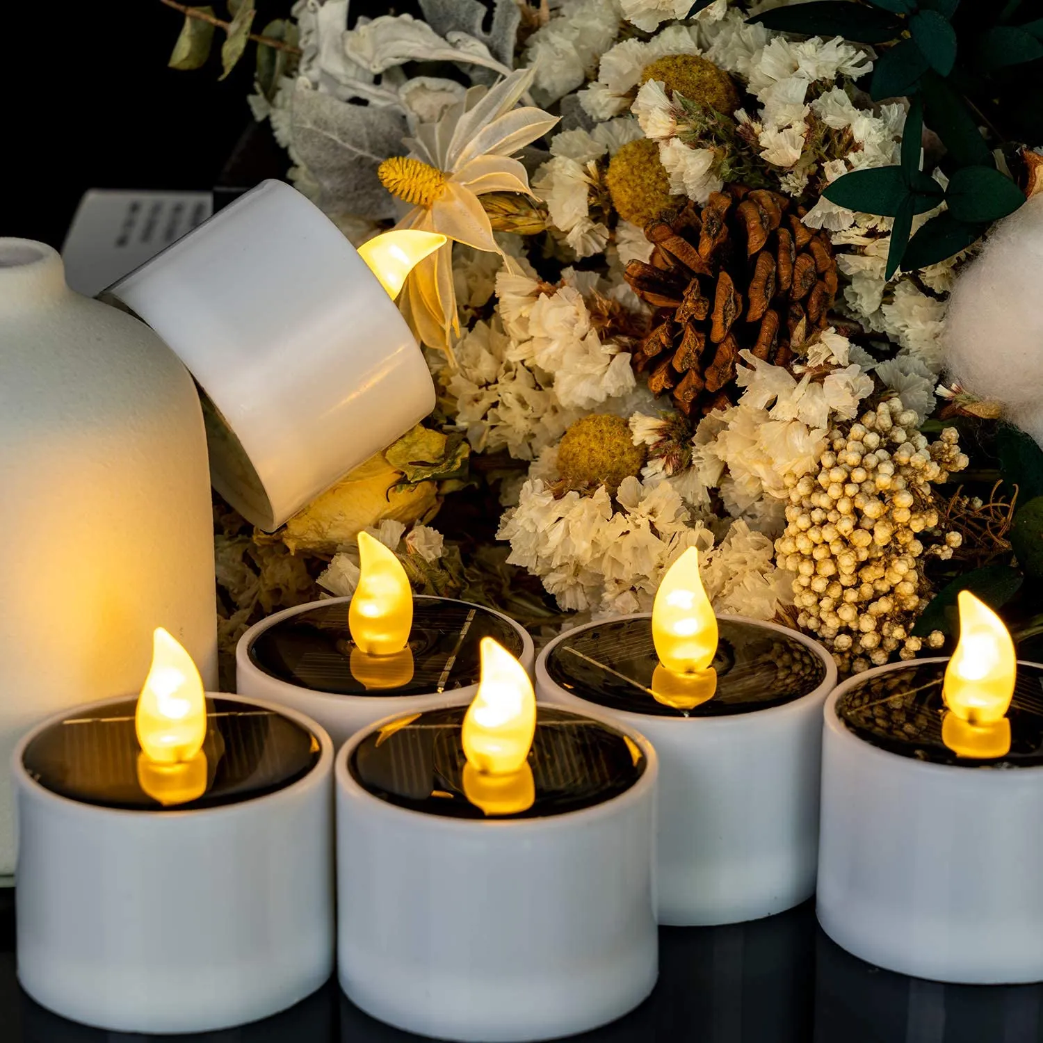 Solar Candles Outdoor Waterproof, Dusk to Dawn Outdoor Lighting, Reusable LED Tea Light Candles for Lantern Garden Camping and Home Decor, 2.3''x2'', Pack of 12