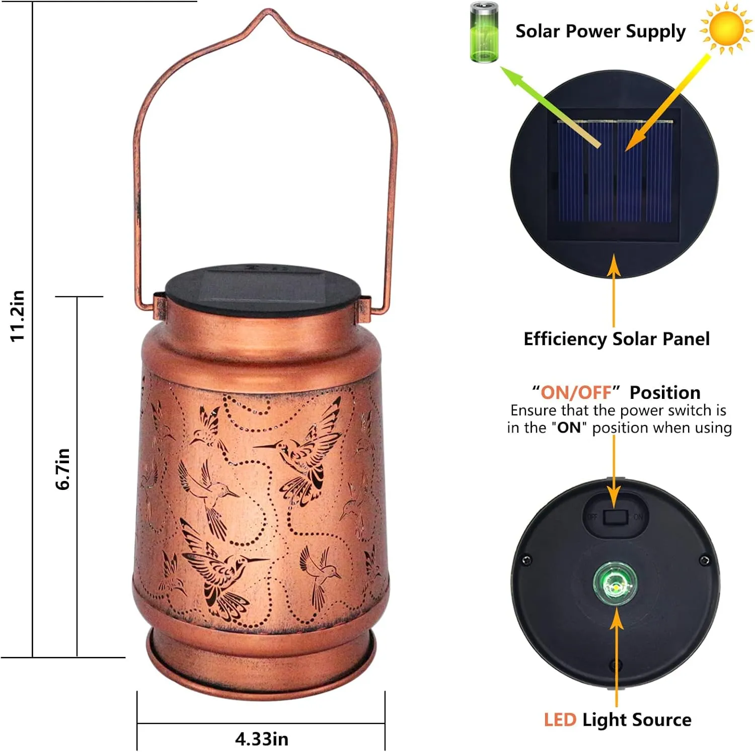Solar Hummingbird Lanterns Outdoor Hanging Decor Lantern,Waterproof Hollow Out Metal Decorative Garden Light,Graceful Decoration for Patio,Yard,Landscape,Walkway,Festival