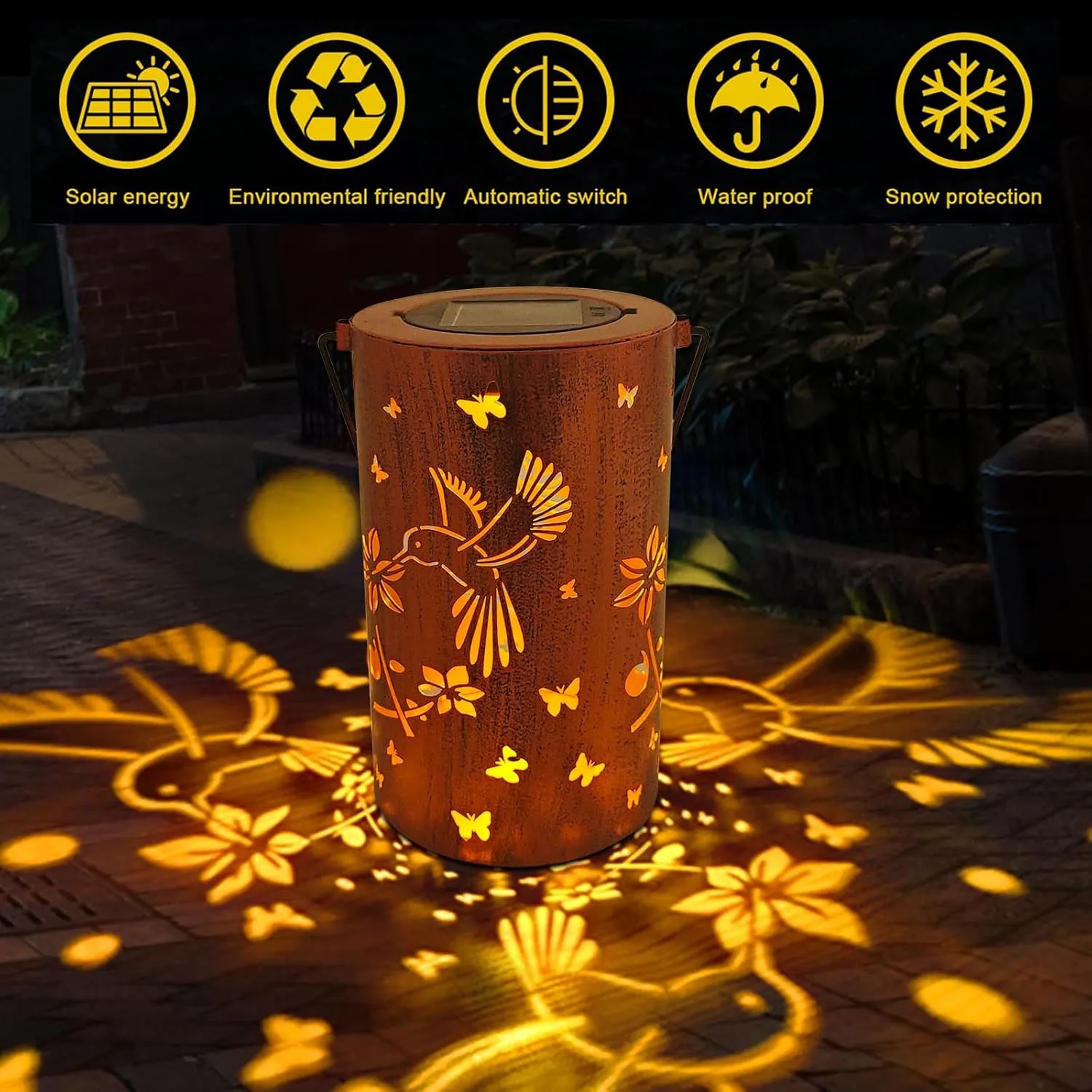 Solar Lantern Outdoor Lights Hanging Waterproof Lantern Hollow Metal Solar Lights for Garden Patio Porch Fence Decor