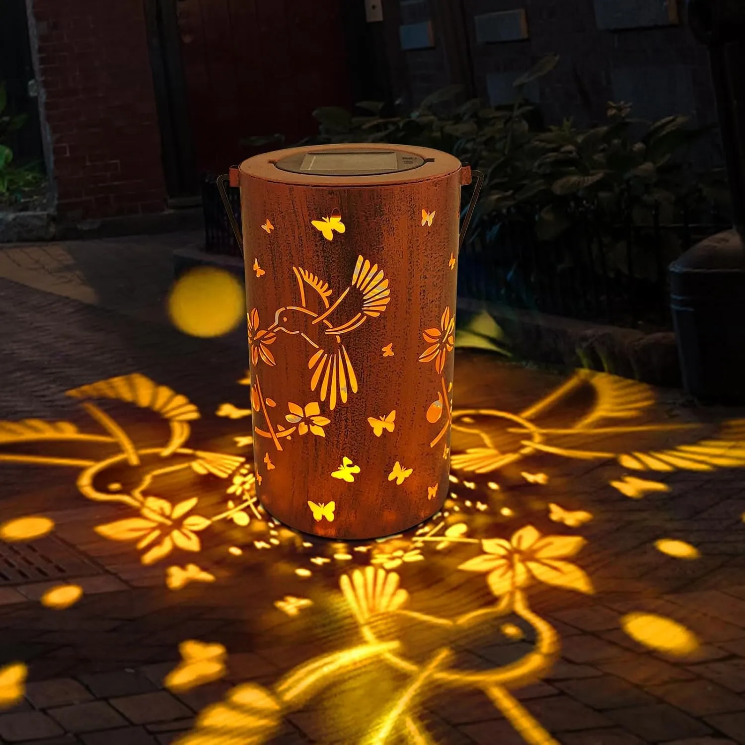 Solar Lantern Outdoor Lights Hanging Waterproof Lantern Hollow Metal Solar Lights for Garden Patio Porch Fence Decor