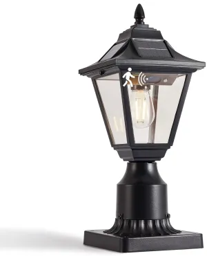Solar Post Light Fixture, Motion Sensor Solar Lamp Post Lights with Pier Mount Base, Black Outdoor Waterproof Post Lantern for Yard Garden