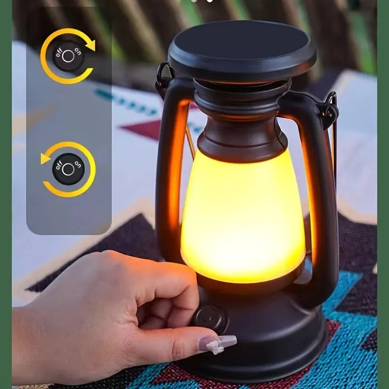 Solar Rechargeable Portable Camping Lantern with Retro Design