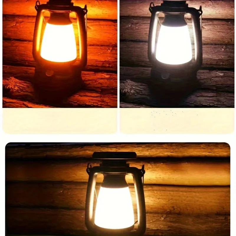 Solar Rechargeable Portable Camping Lantern with Retro Design