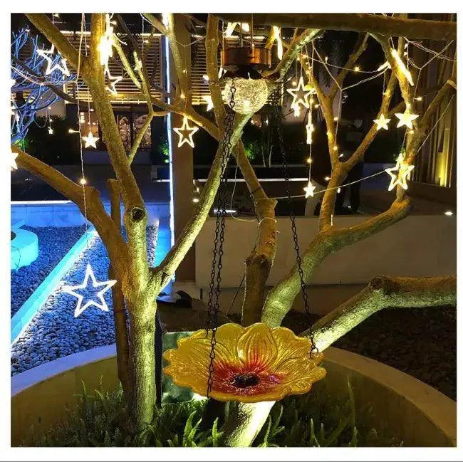 Solar Splash Vibrant Hanging Bird Bath and Lantern Delight
