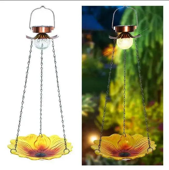 Solar Splash Vibrant Hanging Bird Bath and Lantern Delight