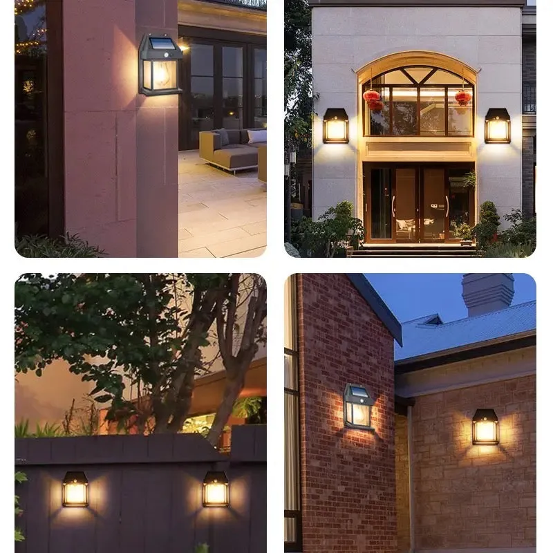 Solar Tungsten Filament Lamp, Waterproof Intelligent Induction Lantern, Wireless Dusk to Dawn Porch Light, Outdoor Wall Light with Motion Sensor, Courtyard Garden Villa Lighting Night Light, Sunlight Prowered Motion Sensor Lamp