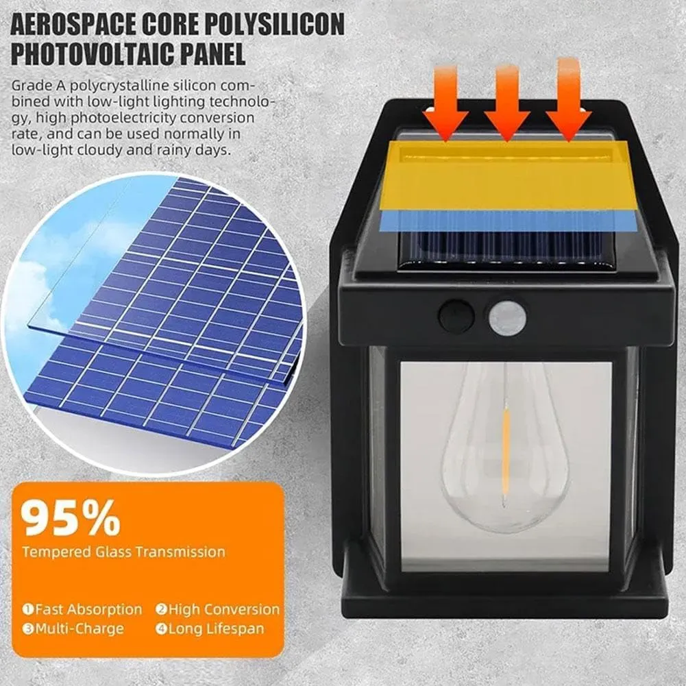 Solar Tungsten Filament Lamp, Waterproof Intelligent Induction Lantern, Wireless Dusk to Dawn Porch Light, Outdoor Wall Light with Motion Sensor, Courtyard Garden Villa Lighting Night Light, Sunlight Prowered Motion Sensor Lamp