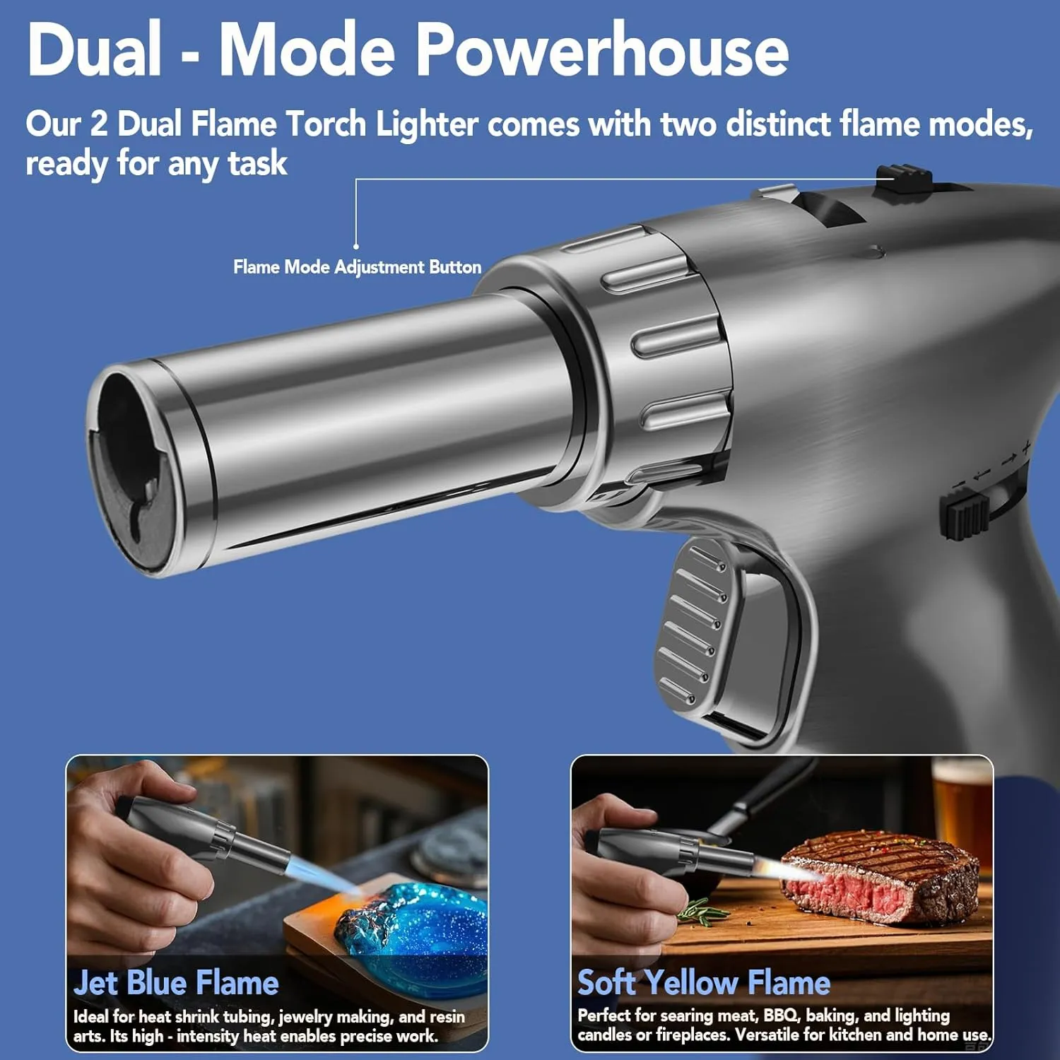 Sondiko Butane Dual Adjustable Flame Size Butane Torch Lighter, Mini Blow Torch, Refillable kitchen Torch with Continuous Flame Lock for Creme Brulee, Cooking (Butane Gas Is Not Included)