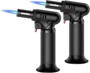 Sondiko Butane Torch with Fuel Gauge S907 2 Pack, Refillable Soldering Torch Lighter with Adjustable Flame for Welding, Resin Art, Industrial(Butane Gas Not Included)
