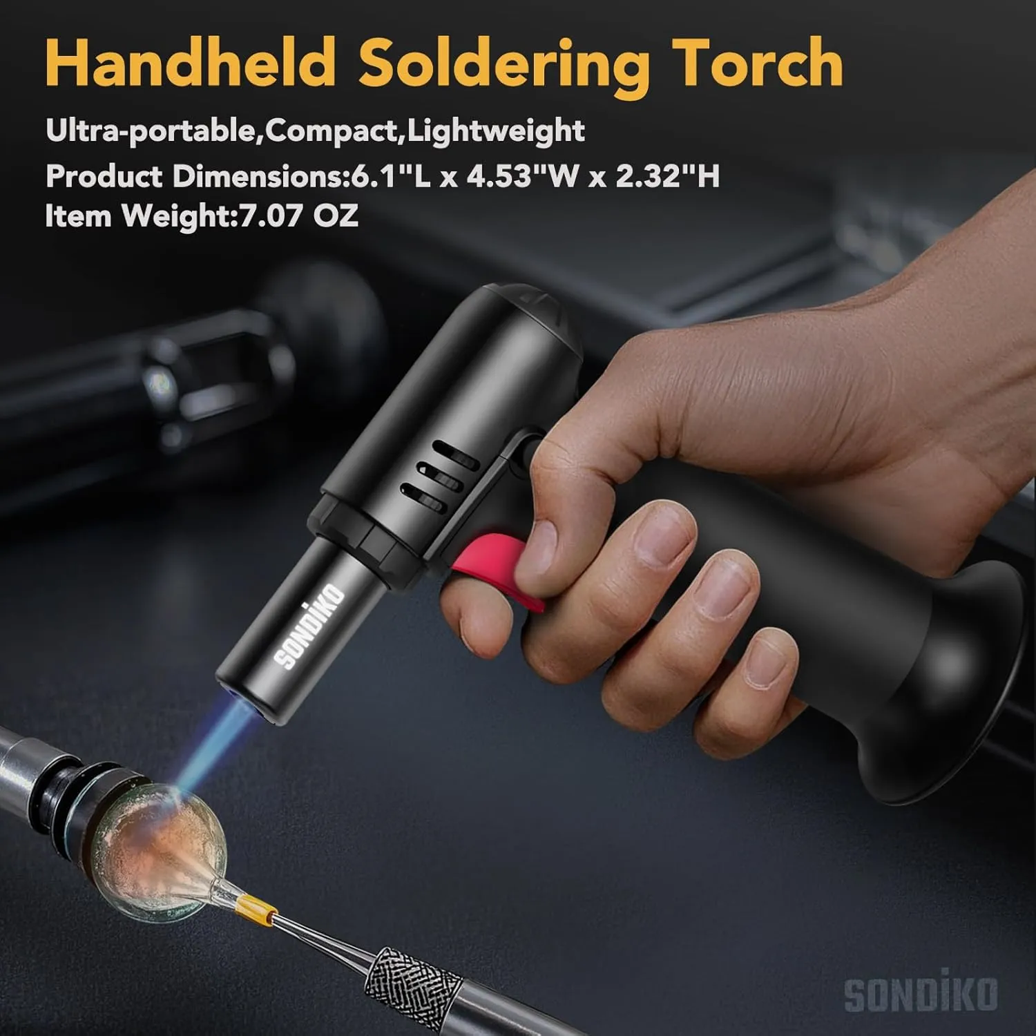 Sondiko Butane Torch with Fuel Gauge S907, Refillable Soldering Torch with Adjustable Flame for Welding, Resin Art, Industrial(Butane Gas Not Included)