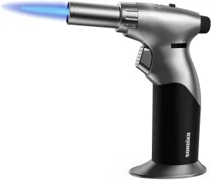 Sondiko Powerful DUAL Style Flame Butane Torch, Triple Adjustable Flame Size Butane Lighter, Refillable Blow Torch with Continuous Flame Lock for Creme Brulee, Cooking(Butane Gas Is Not Included)