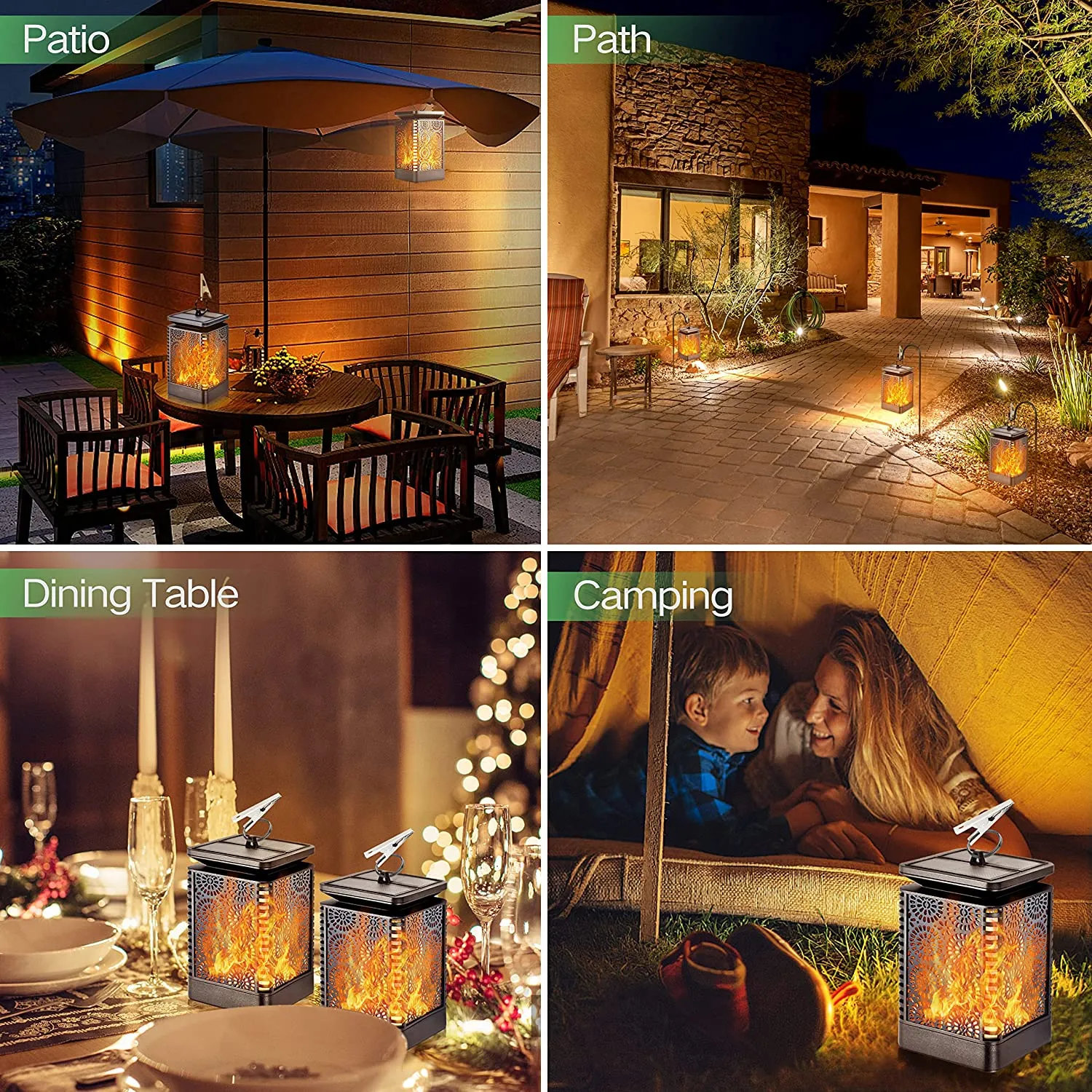 SONSIEN 2 Pack Solar Lantern Lights Dancing Flame Waterproof Outdoor Hanging Lantern Solar Powered Led Night Lights Auto on Off Landscape Decorative for Garden Patio Deck Yard Path