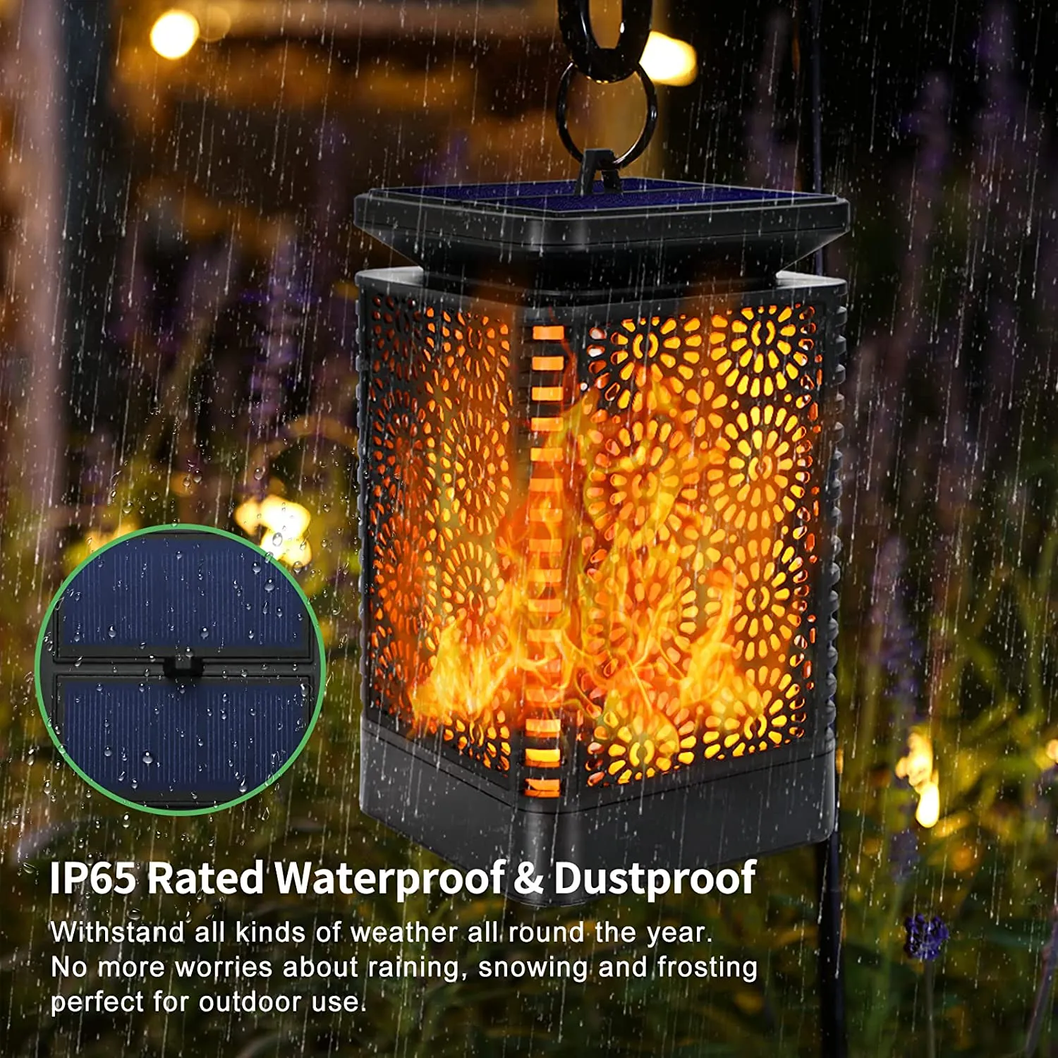 SONSIEN 2 Pack Solar Lantern Lights Dancing Flame Waterproof Outdoor Hanging Lantern Solar Powered Led Night Lights Auto on Off Landscape Decorative for Garden Patio Deck Yard Path