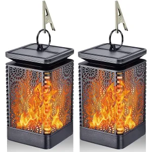 SONSIEN 2 Pack Solar Lantern Lights Dancing Flame Waterproof Outdoor Hanging Lantern Solar Powered Led Night Lights Auto on Off Landscape Decorative for Garden Patio Deck Yard Path